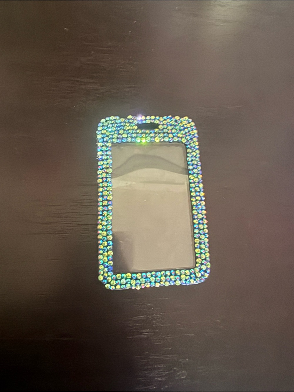Rhinestone Decorative id badge holder - Green/Blue Accent